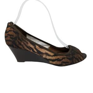 Donald J Pliner Womens Pumps 6.5 Brown Black Animal Print  Open Toed Wedge Heels